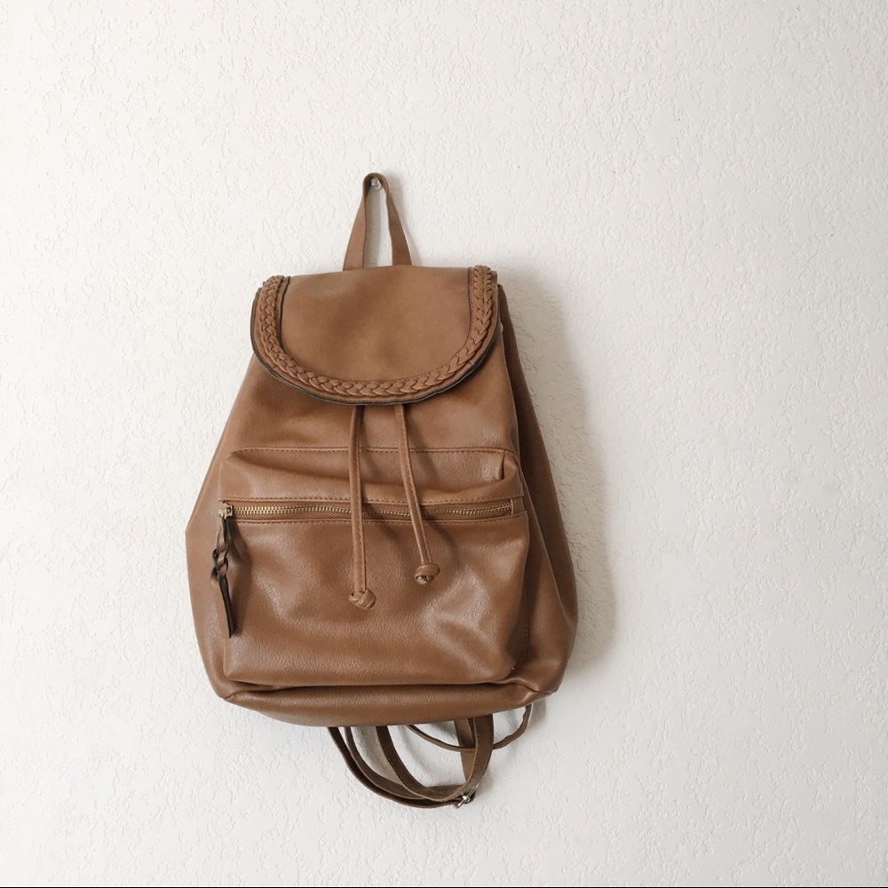 Chestnut brown faux leather backpack